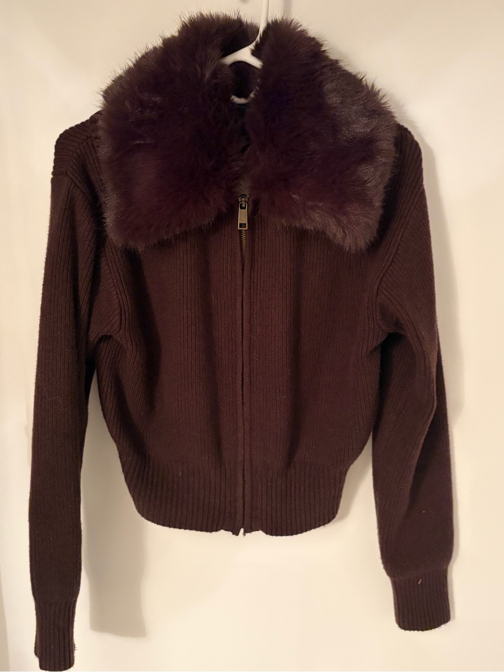 NWT Gap CashSoft Faux-Fur Collar Zip Cardigan Sweater XS